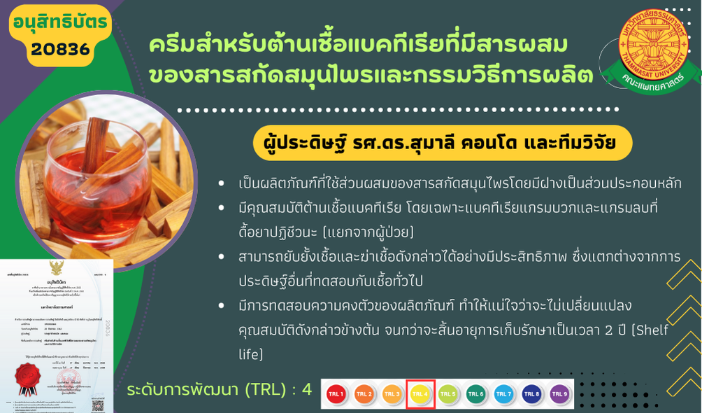 ครีมสำหรับต้านแบคทรีเรียที่มีสารผสมของสารสัดสมุนไพรและกรรมวิธีการผลิต