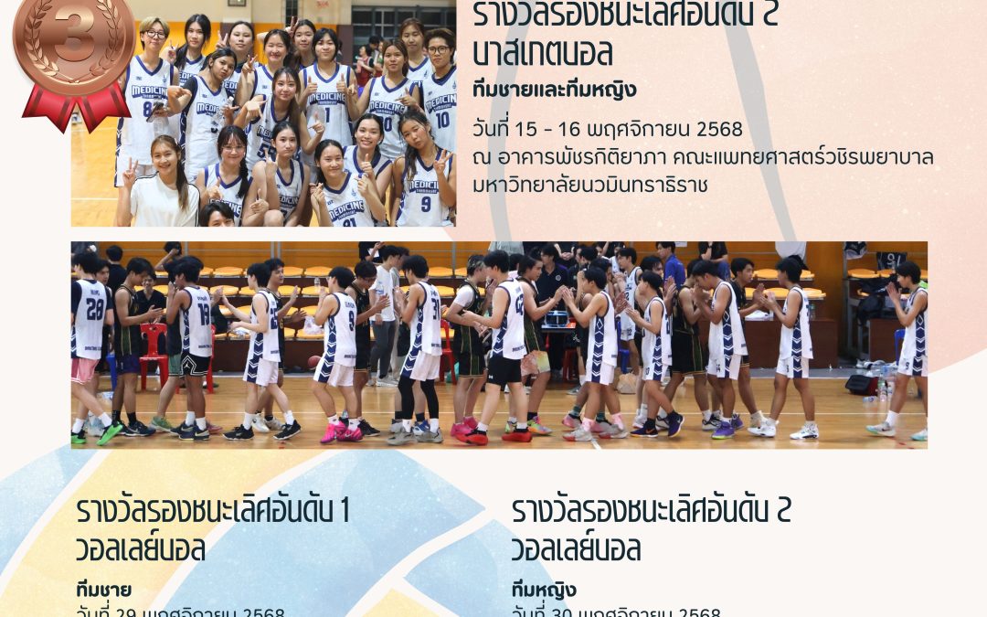 ขอแสดงความยินดีกับทีมนักกีฬา Med.TU ในการแข่งขันกีฬาภายใต้โครงการแข่งขันกีฬาและสร้างเสริมสุขภาพ